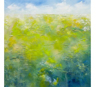 Obraz ręcznie malowany "Pierwsza zieleń" 90x90 cm