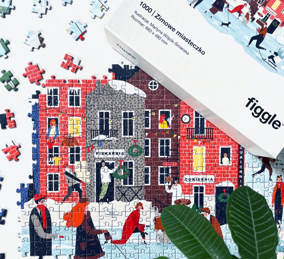 FIGGLE Puzzle 1000 Zimowe Miasteczko. Ilustracja: Martyna Wójcik-Śmierska