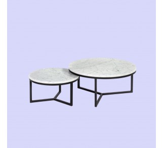 Zestaw okrągłych stolików marmurowych BONN biały Ø70 i Ø50