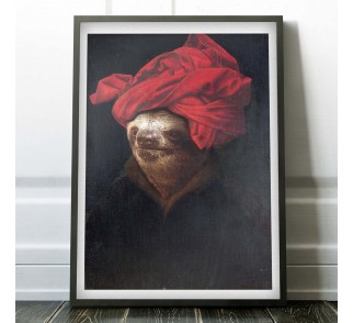 Portret mopsa w czerwonym turbanie