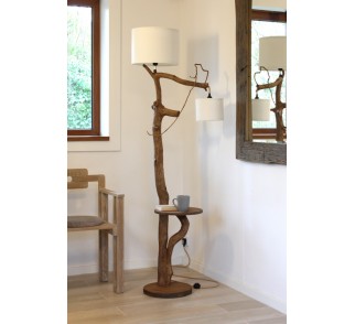 Lampa z naturalnej gałęzi dębowej -81- stolik kawowy, lampa do czytania. Przewód elektryczny całkowicie schowany w drewnie !!!