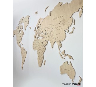 Drewniana Mapa Świata Classic Sikorka® z podpisami państw