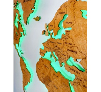 Drewniana Mapa Świata Podświetlana LED – CLASSIC Sikorka®