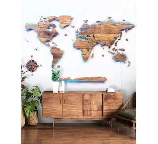 Mapa świata podświetlana z litego dęba Sikorka®