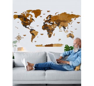 Mapa świata 3d ma ścianę z drewna | ESPRESSO Sikorka®