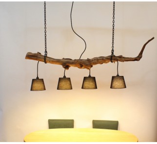 Unikalna lampa z naturalnej dębowej gałęzi -05-, lampa sufitowa, lampa wisząca, lampa na łańcuchu, Driftwood, natura design