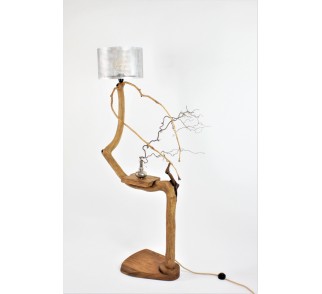 Lampa z naturalnej gałęzi dębowej -76- półka, metalowy klosz. Nastrojowe światło. Eco lampa. Natura design.