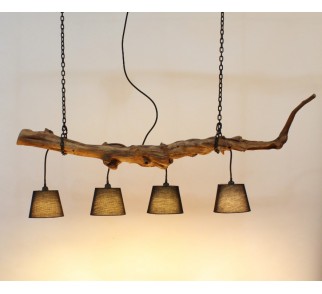 Unikalna lampa z naturalnej dębowej gałęzi -05-, lampa sufitowa, lampa wisząca, lampa na łańcuchu, Driftwood, natura design