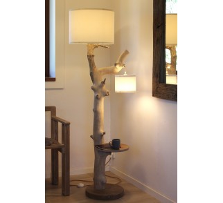 Lampa podłogowa z naturalnej gałęzi dębowej -91-Ściemniane żarówki. Rzeżba. Stolik kawowy