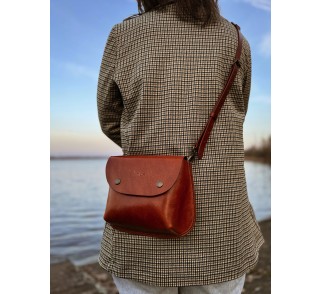 Listonoszka / torebka / nerka, kasztanowy brąz, skóra naturalna