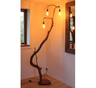 Ręcznie robiona lampa podłogowa z gałęzi dębu –95- Żarówki Edisona.