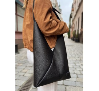 Tobra duża "ORIGAMI", miękka skóra naturalna, kolor czarny,