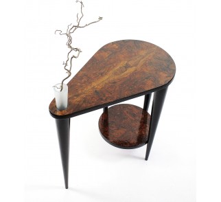 Stolik kawowy Mid-Century Modern z czeczotą orzecha amerykańskiego i szklanym wazonem – handmade
